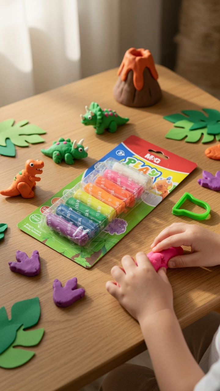 M&G Chenguang Play Dough Set – 8 Assorted Colours, Soft Modelling Clay with Roller Tool, Non-Drying & Safe Formula for Kids (3+) - No: AKE040F7