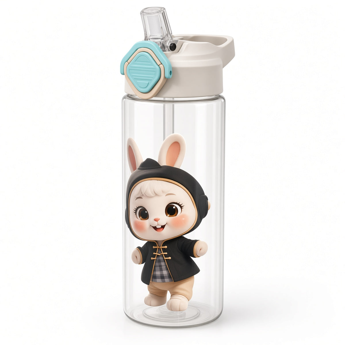 Kids Cartoon Water Bottle with Built-In Straw & One-Touch Flip Lid – 750ml - 1pcs - Assorted Color