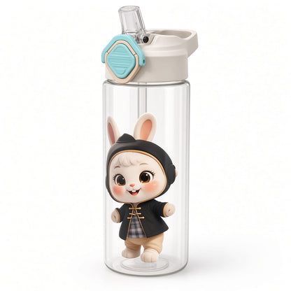 Kids Cartoon Water Bottle with Built-In Straw & One-Touch Flip Lid – 750ml - 1pcs - Assorted Color