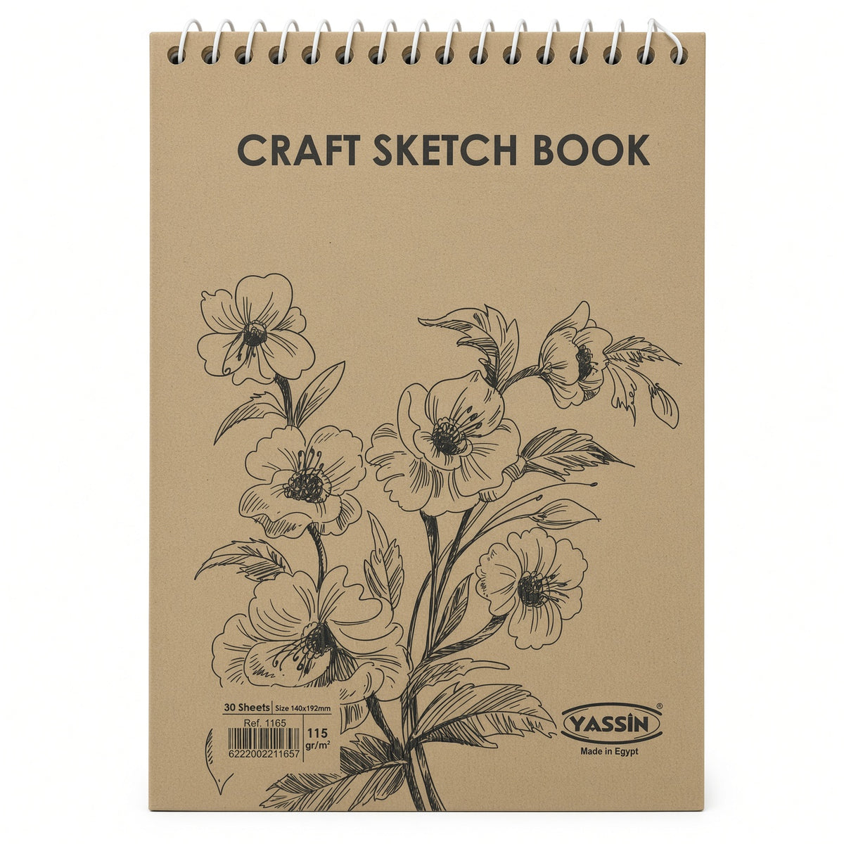Yassin Brown Craft Paper Spiral Sketch Book – 30 Sheets, 140 × 192 mm, 115 GSM - No: 1165
