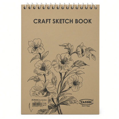 Yassin Brown Craft Paper Spiral Sketch Book – 30 Sheets, 140 × 192 mm, 115 GSM - No: 1165