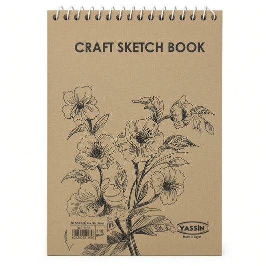 Yassin Brown Craft Paper Spiral Sketch Book – 30 Sheets, 140 × 192 mm, 115 GSM - No: 1165