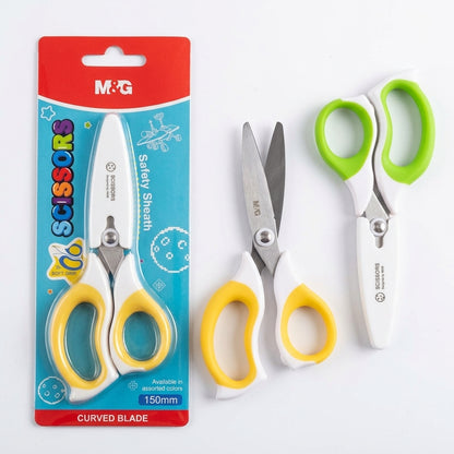 M&G Chenguang Kids Safety Scissors 150mm – Curved Blade, Soft Grip Handle with Protective Safety Sheath - 1pcs - No: ASS913BA