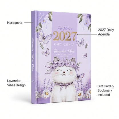 Mofakera Lavender Vibes Hardcover Daily Agenda 2027 – Premium Planner with Gift Card & Bookmark - Size : A5 - Purple (Agenda)