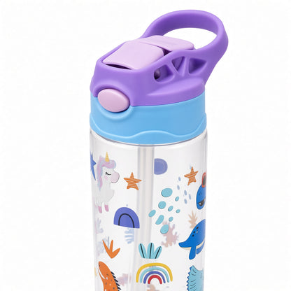 Kids Cartoon Water Bottle with Straw & Carry Handle – 680ml - 1pcs - Assorted Color