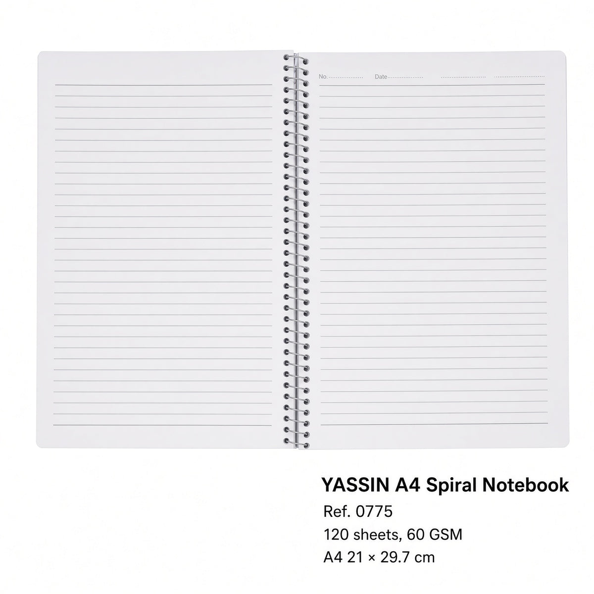 YASSIN A4 Spiral Notebook – 120 Sheets, 60 GSM, 21 × 29.7 cm – Lined Paper – Assorted Covers - 1pcs - No: 0775