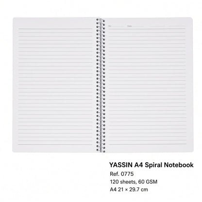 YASSIN A4 Spiral Notebook – 120 Sheets, 60 GSM, 21 × 29.7 cm – Lined Paper – Assorted Covers - 1pcs - No: 0775