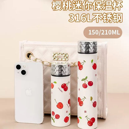 Diller Vacuum Insulated Stainless Steel Water Bottle – Cherry Design, Leakproof Thermal Flask for Hot & Cold Drinks (150ml/ 210ml)