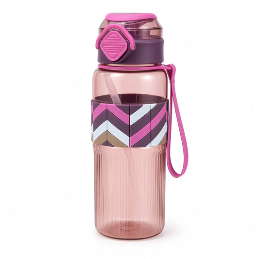 800ML Sports Water Bottle with Straw, Flip-Top Lid & Carry Strap - 1pcs - Assorted Color