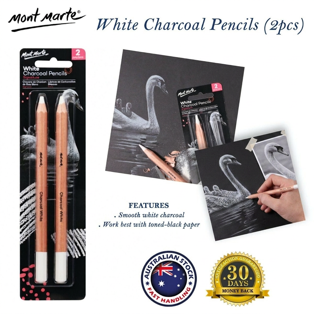 Hand drawing white highlights on dark paper with a Mont Marte large white charcoal pencil