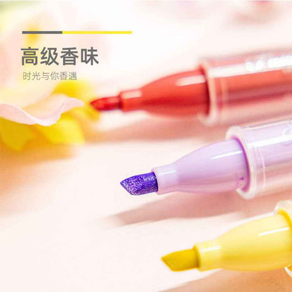 M&G Chenguang Floral Scented Glitter Highlighter Pen – Soft Chisel Tip, Fragrant Pastel Marker for Notes & Journaling - 1pcs - No: APMV09G7