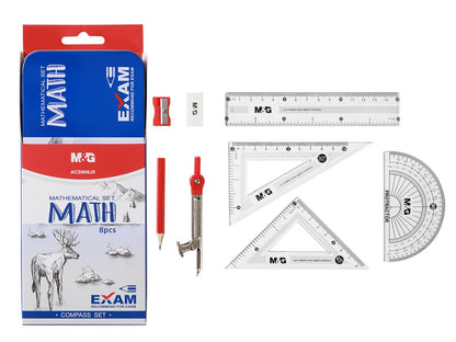 M&G Chenguang Mathematical Geometry Set , 8-Piece Math Set with Compass, Ruler, Set Squares & Protractor, Exam Set - No: ACS908J4