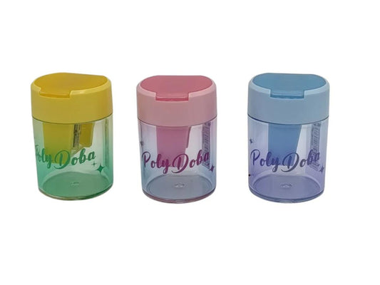 M&G Chenguang PolyDoBo Double Hole Pencil Sharpener with Container – Compact Desktop Sharpener for School, Office & Art Supplies – Assorted Colors - 1pcs- No: APS912F0