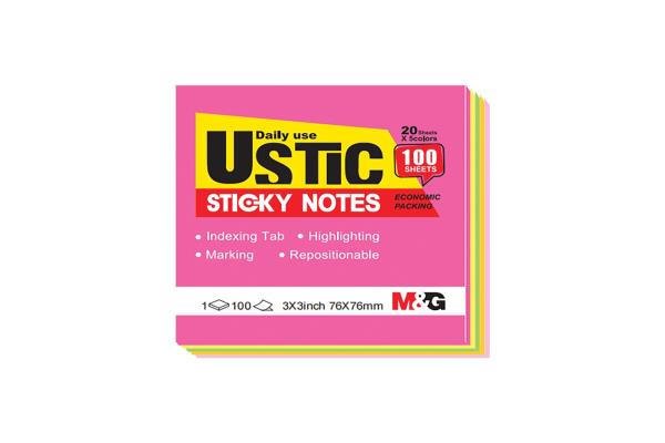 M&G Chenguang USTIC Sticky Notes 3 × 3 Inch (76 × 76 mm) – 100 Sheets, 5 Assorted Colors – Repositionable Memo Notes - No: YS-479