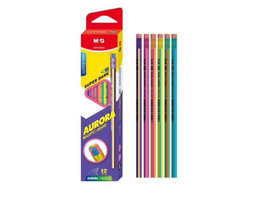 M&G Chenguang Aurora HB Pencils – 12 Pieces, Assorted Colorful Barrel, Super Dark Graphite, High Quality Drawing & Writing Pencils - No: AWP309A9