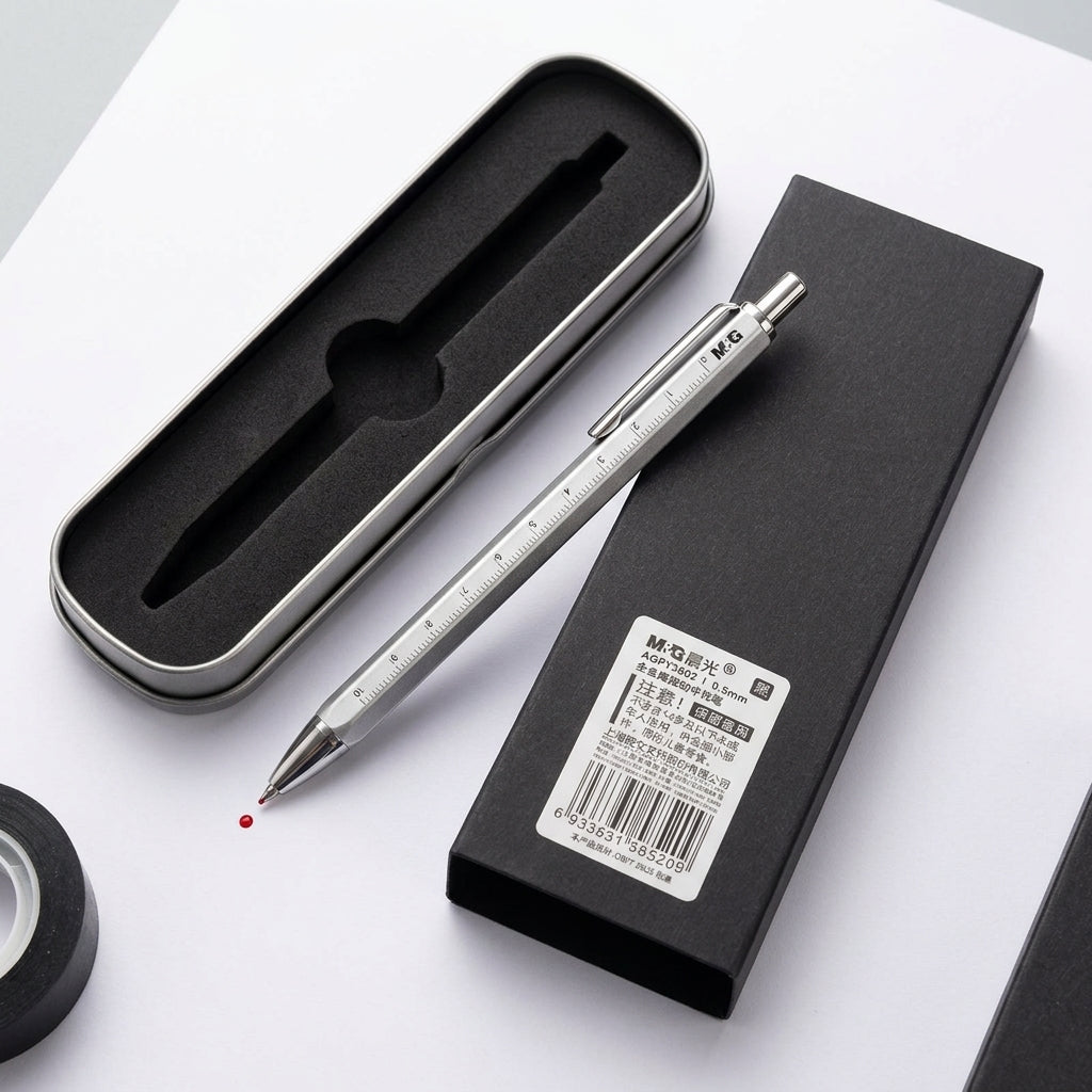 M&G Chenguang 2-in-1 Ballpoint Pen with 10cm Ruler – 0.5mm Fine Tip - No: AGPY3602