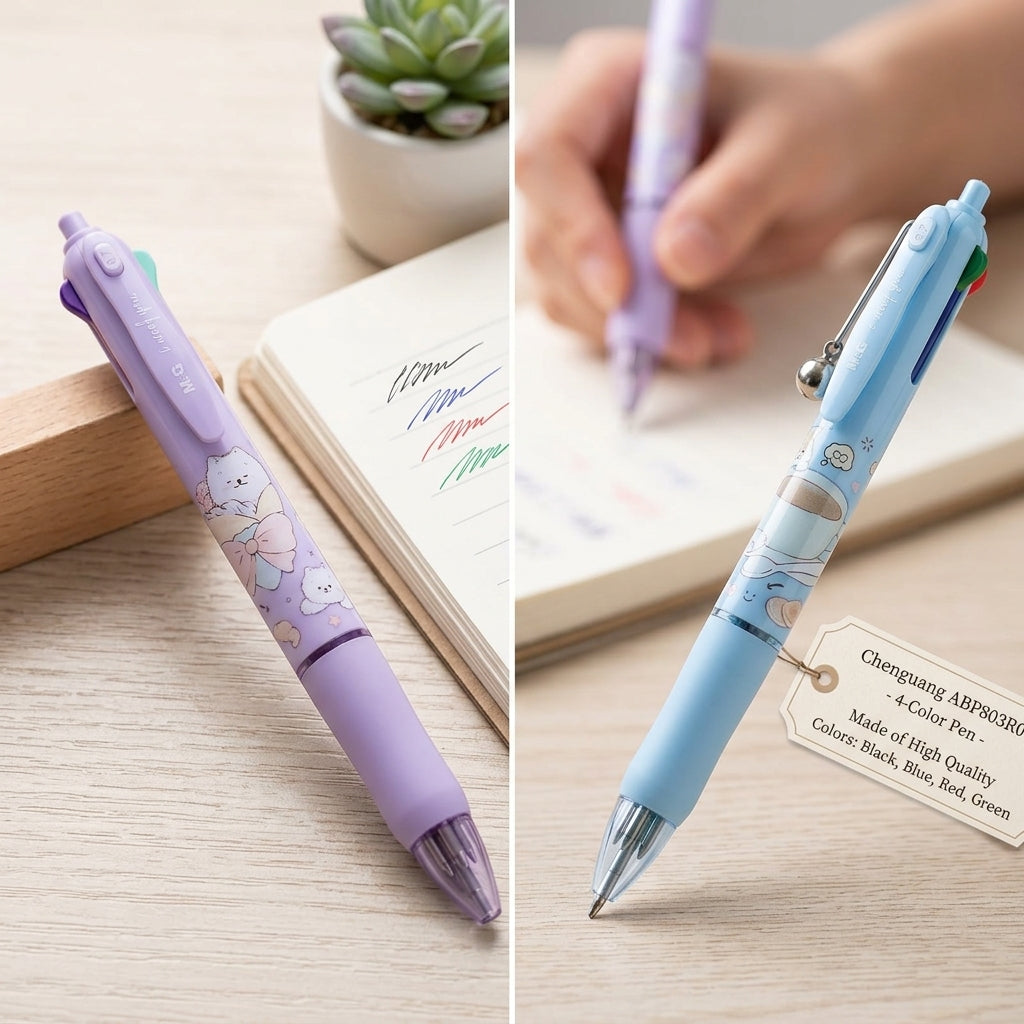 M&G Chenguang 4-Color Ballpoint Pen 0.7mm – Cute Pastel Multi-Color Retractable Pen for School, Office & Journaling - 1pcs - No:ABP803R0