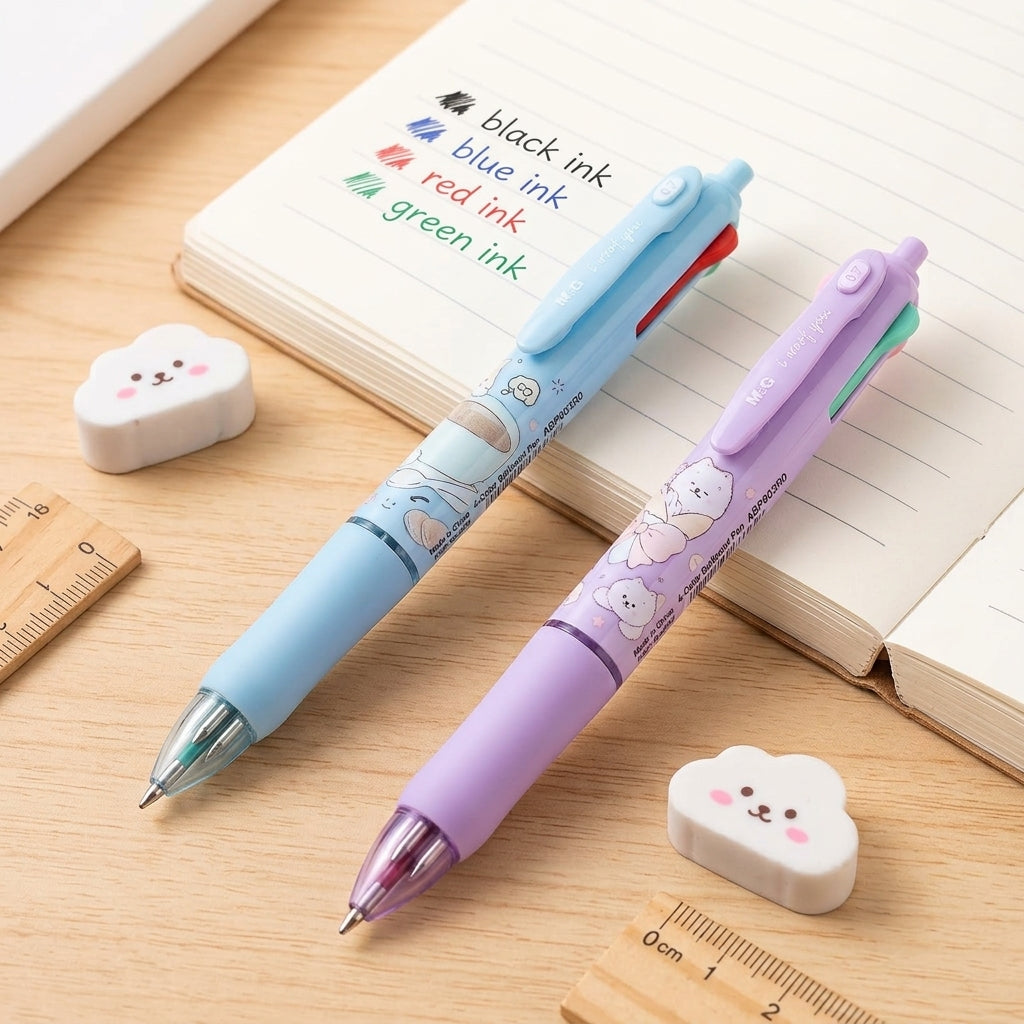 M&G Chenguang 4-Color Ballpoint Pen 0.7mm – Cute Pastel Multi-Color Retractable Pen for School, Office & Journaling - 1pcs - No:ABP803R0