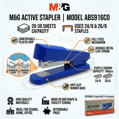M&G Stapler, Reliable and Efficient Document Binding, Compact Design 24/6 - 26/6 - No: ABS916C0