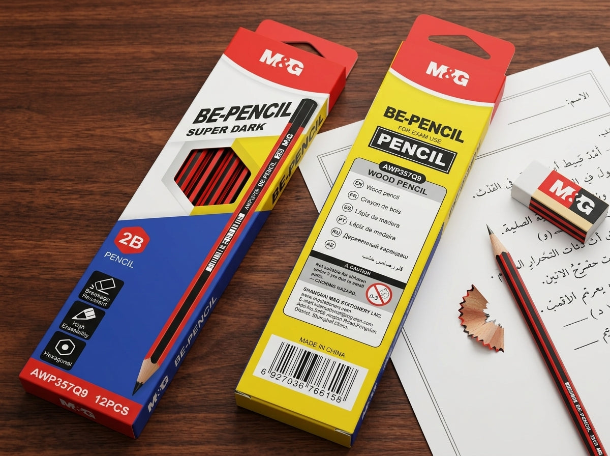 M&G Chenguang BE-PENCIL 2B Wooden Pencils – Super Dark Graphite, Break-Resistant, High Erasability, Hexagonal Barrel, Pack of 12 - No: AWP357Q9