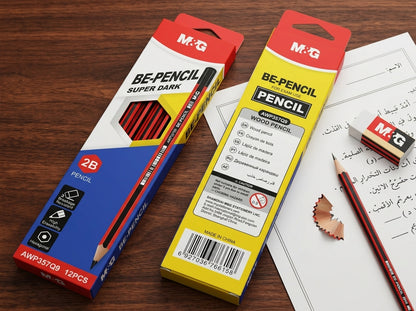 M&G Chenguang BE-PENCIL 2B Wooden Pencils – Super Dark Graphite, Break-Resistant, High Erasability, Hexagonal Barrel, Pack of 12 - No: AWP357Q9