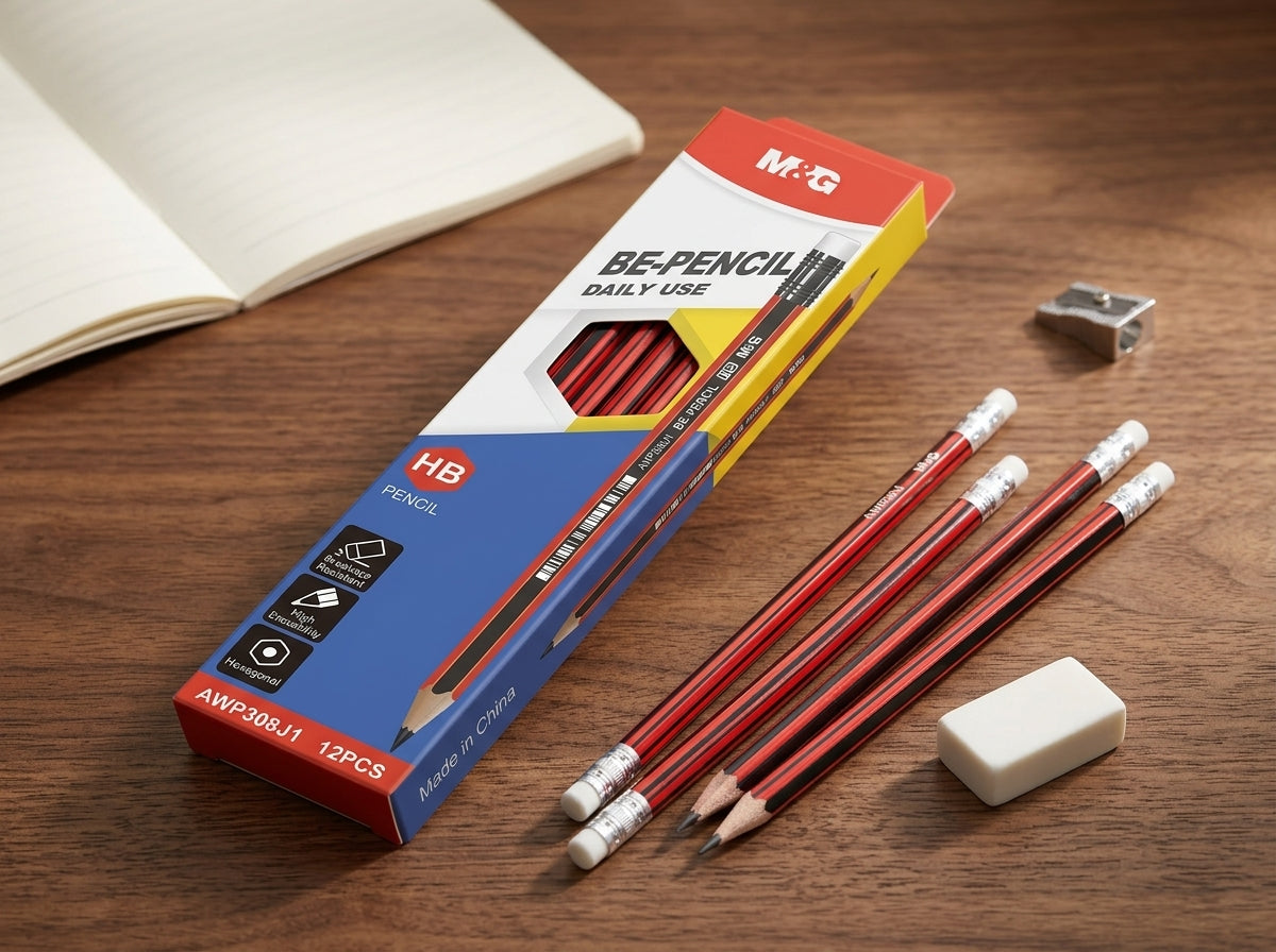M&G Chenguang BE-PENCIL HB Wooden Pencils – Premium Graphite Pencils, Break-Resistant, High Erasability, Hexagonal Barrel, Pack of 12 - No: AWP308J1