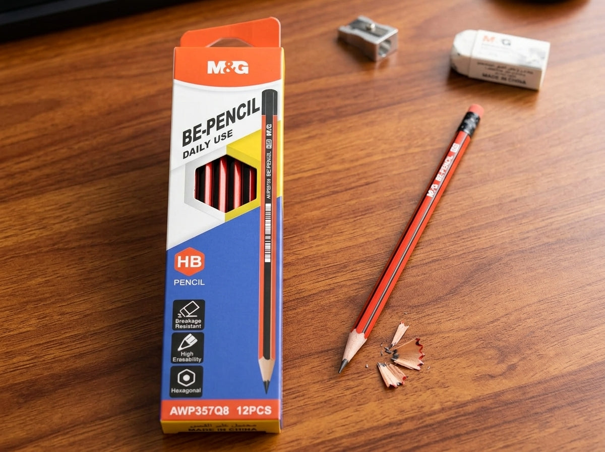 M&G Chenguang BE-PENCIL HB Wooden Pencils – Premium Graphite Pencils, Break-Resistant, High Erasability, Hexagonal Barrel, Pack of 12 - No:AWP357Q8