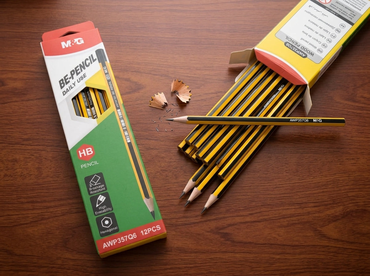 M&G Chenguang BE-PENCIL HB Wooden Pencils – Hexagonal Barrel, Break-Resistant, High Erasability, Pack of 12  - No: AWP357Q6
