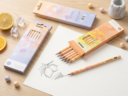 M&G Chenguang Fruit Soda 2B Wooden Pencils – Pastel Marble Design, Smooth Dark Graphite, 5-Pack, School & Drawing  - No: AWP32020