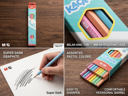 M&G Chenguang Kacafao 2B Wooden Pencils – Super Dark Graphite, Assorted Pastel Colors, 12-Pack, School & Sketching  - No: AWP32107