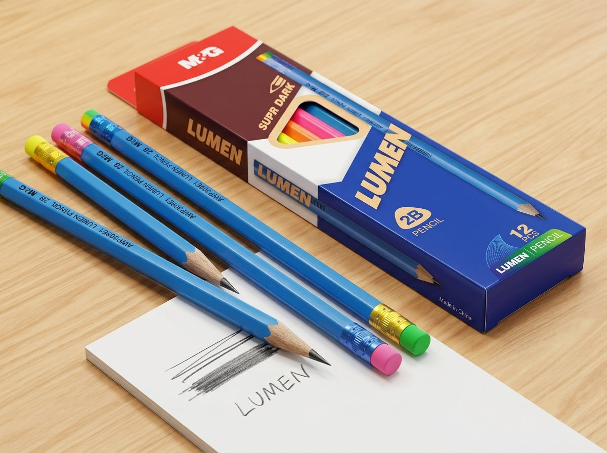 M&G Chenguang LUMEN 2B Wooden Pencils With Eraser – 12-Pack, Break-Resistant, Smooth Writing, High Erasability, School & Office Use - No: AWP309E1
