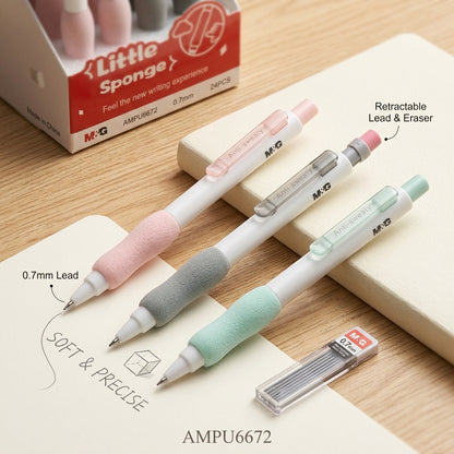 M&G Chenguang Little Sponge Mechanical Pencil 0.7mm – Soft Sponge Grip, Retractable Pencil with Eraser - 1pcs - No:AMPU6672