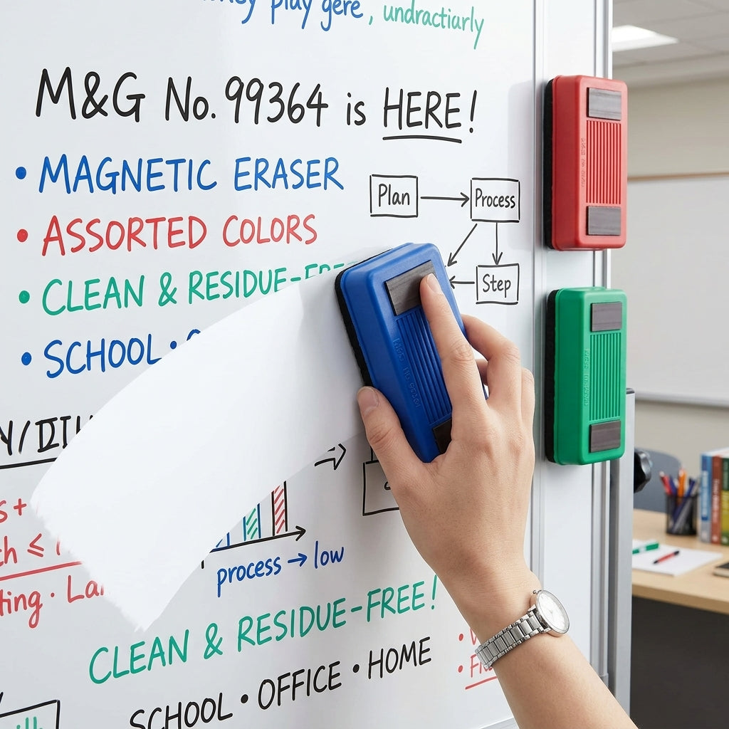 M&G Magnetic Whiteboard Eraser No. 99364 – Dry Erase Board Cleaner, Assorted Colors