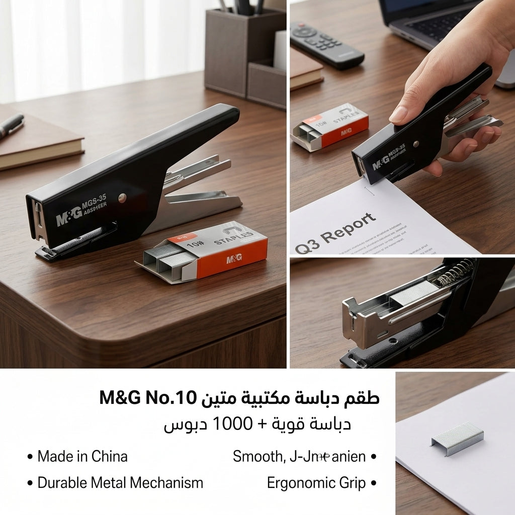 M&G Stapler with 1000 Staples – Durable Office Stapler Set No.10 – Heavy Duty Metal Design No:916ER