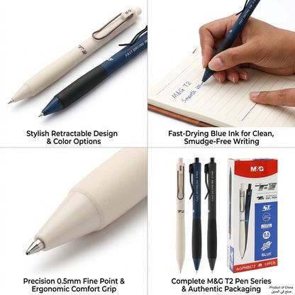 M&G Chenguang T2 Retractable Gel Pen 0.5mm – Fast Dry Blue Ink Pen for Smooth Writing, School & Office - 1pcs - No:AGPH8572