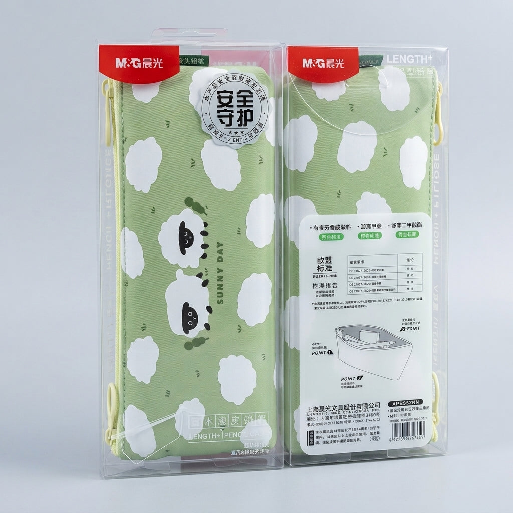 M&G Chenguang Length+ Pencil Case with Cute Sheep Design – Large Capacity Zipper Pouch, - Assorted Color - 1pcs – No: APB932NN