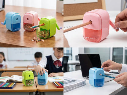 M&G Chenguang Quick Cut Manual Pencil Sharpener – Hand Crank Desktop Sharpener with Auto Feed & Large Shavings Container - 1pcs - No: APS906Y7