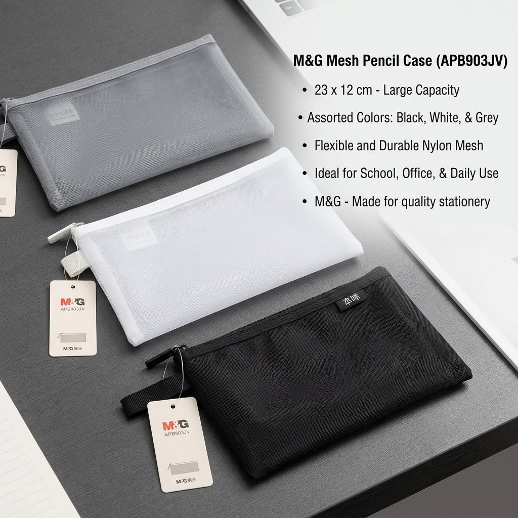 M&G Chenguang Large Capacity Mesh Pencil Case – 23 × 12 cm - 1pcs - Assorted Color - No: APB903JV