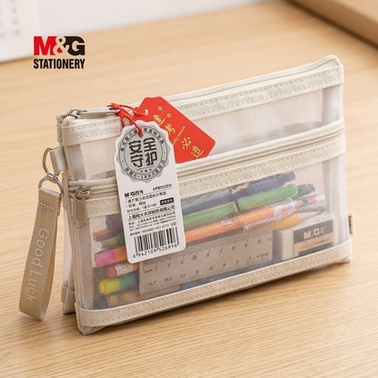 M&G Chenguang Double-Layer Large Capacity Mesh Pencil Case – 230 × 130 mm, Durable Zippered Stationery Pouch  - 1pcs - No: APB932EH