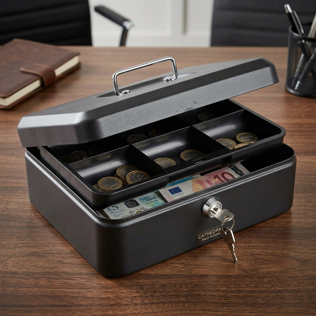 Cathedral Metal Cash Box, 10 Inch - Black