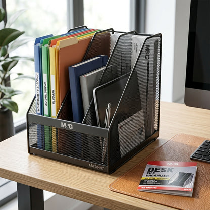 M&G Chenguang Desk File Organizer – 3-Section All-Metal Mesh Document Holder for Office, School & Home - 1pcs - No: ABT984H7