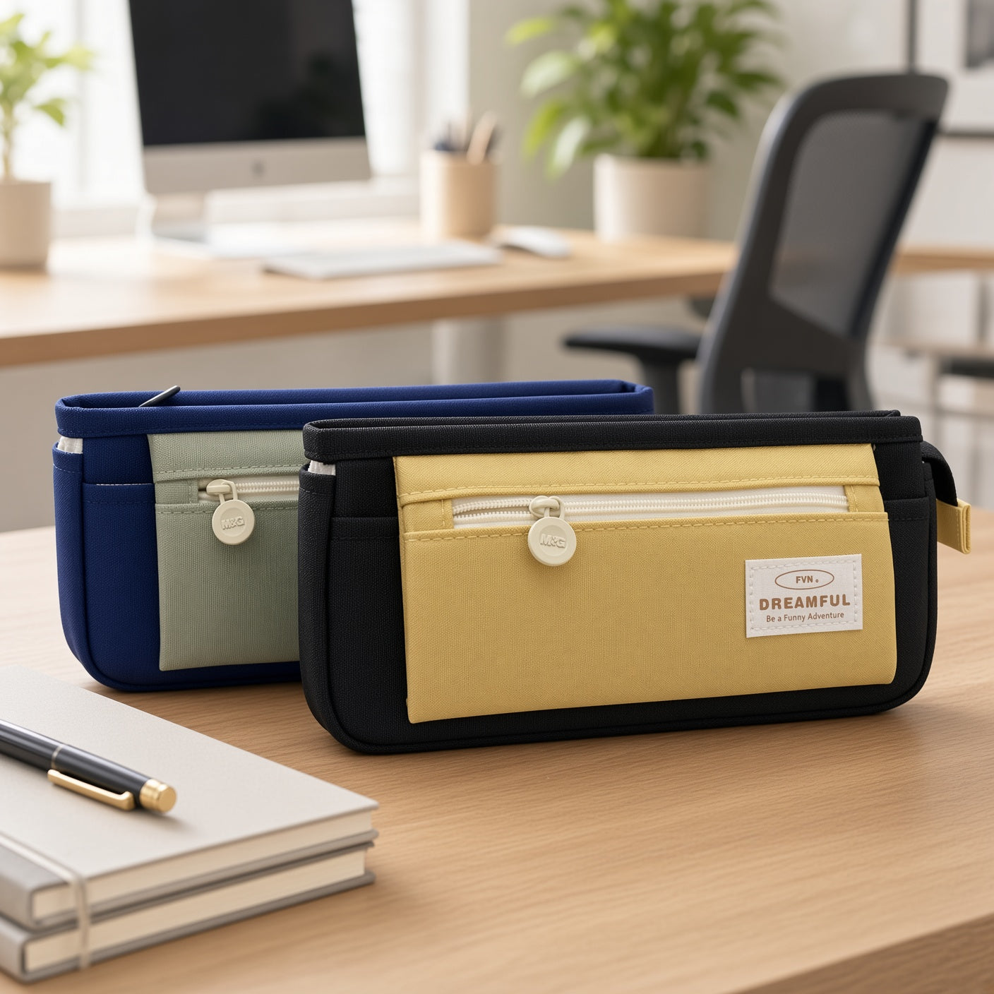 M&G Chenguang Large Capacity Double-Layer Pencil Case with Front Zipper Pocket – Stylish Multi-Compartment Stationery Organizer - 1pcs - No: APB932LP