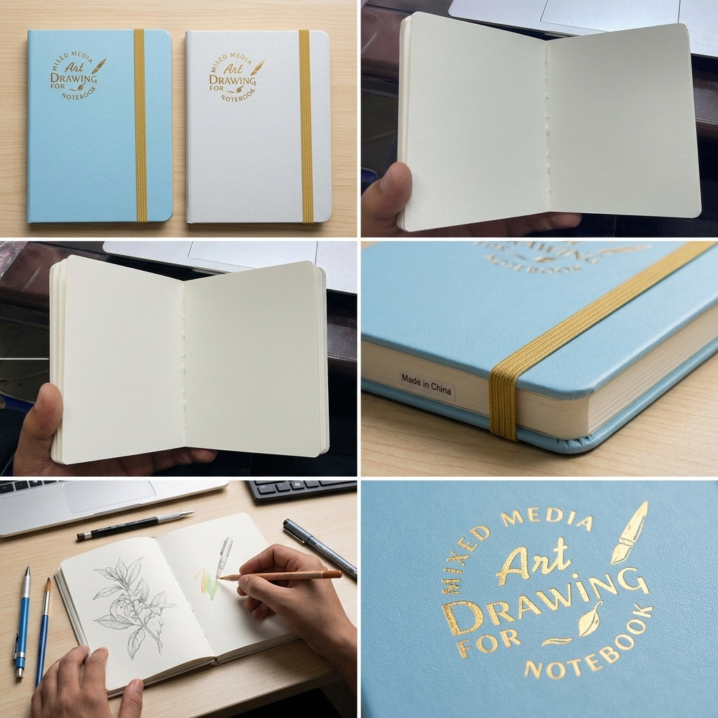 Mixed Media Art Drawing Notebook, 105 x 145 mm, 58 Sheets, Hardcover Sketchbook with Elastic Closure – 1pcs - No: M180