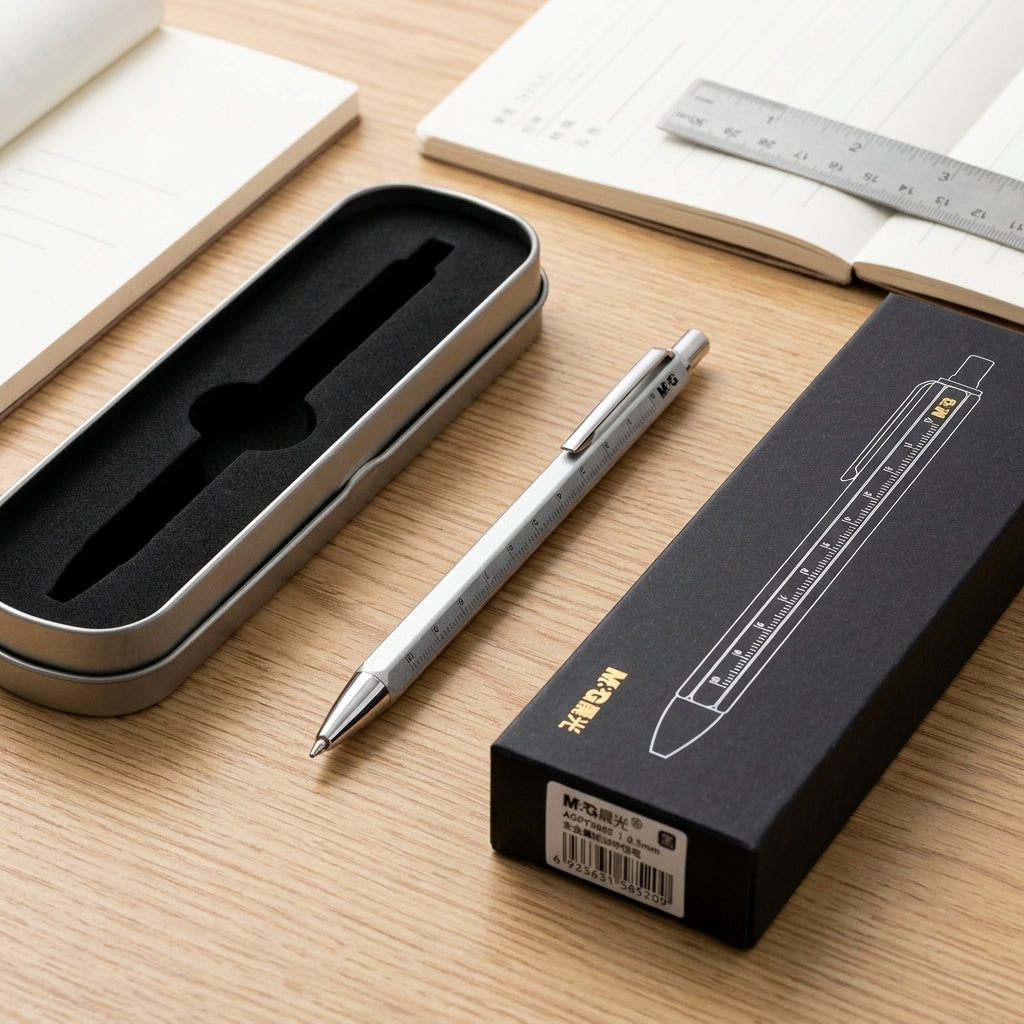 M&G Chenguang 2-in-1 Ballpoint Pen with 10cm Ruler – 0.5mm Fine Tip - No: AGPY3602