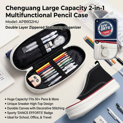 M&G Chenguang Large Capacity 2-in-1 Multifunctional Pencil Case – Double Layer Zippered Stationery Organizer - 1pcs - No: APB932HU