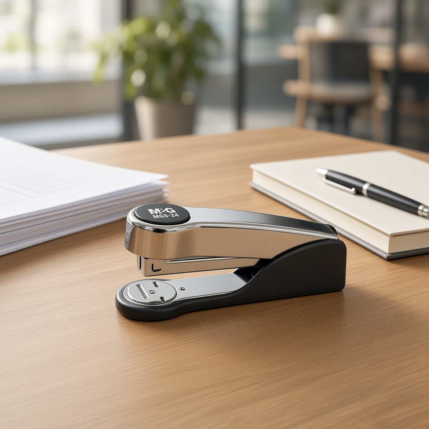 M&G Chenguang MGS-24 Metal Stapler – Heavy Duty Desktop Stapler for Up to 20 Sheets, 54mm Depth, Uses 24/6 & 26/6 Staples - No: ABS916JG