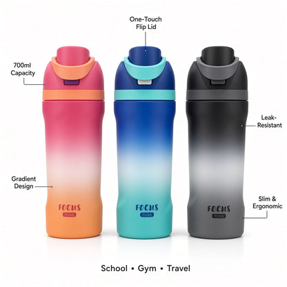 Focus 700ml Gradient Sports Water Bottle with One-Touch Flip Lid - 1pcs - Assorted Color