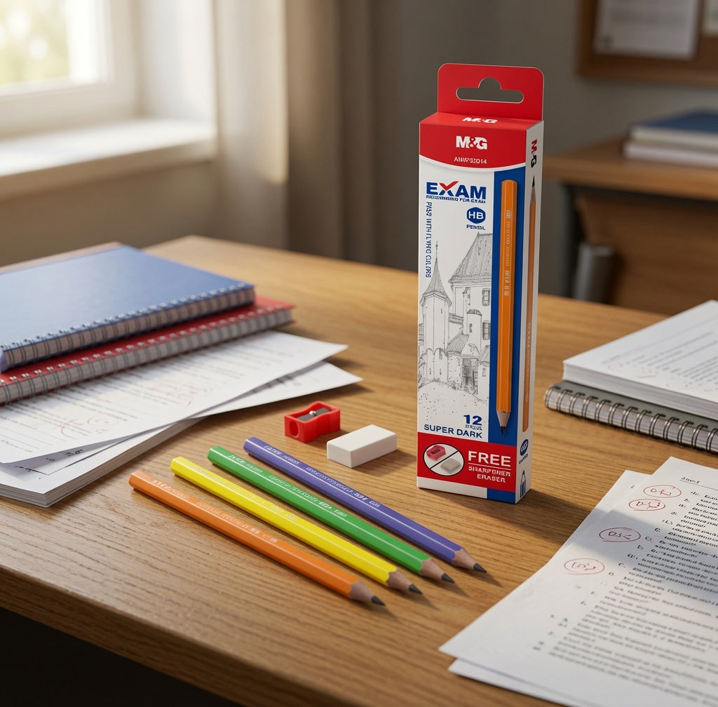 M&G Chenguang Exam HB Wooden Pencils – Super Dark Graphite with Free Sharpener & Eraser, 12-Pack, School & Exam Writing - No: AWP32014
