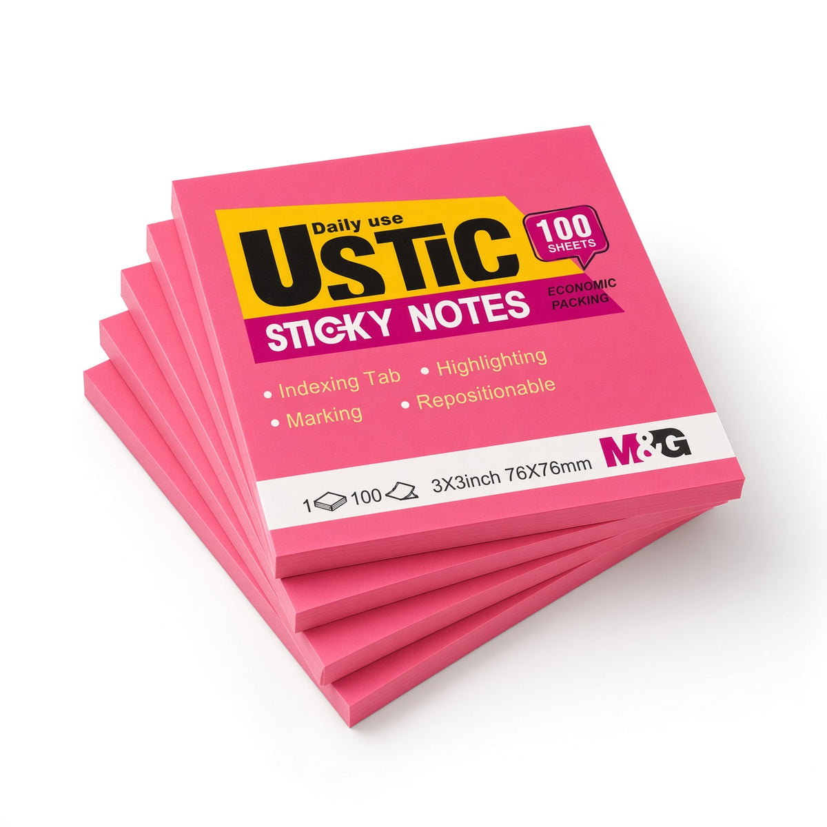 M&G Chenguang USTIC Sticky Notes – 100 Sheets, 3 × 3 Inch (76 × 76 mm) – Repositionable Self-Stick Notes - No: YS-462