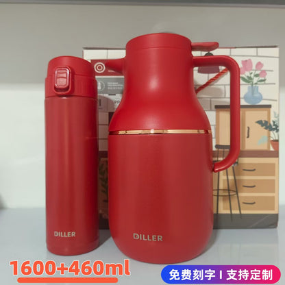 DILLER Vacuum Flask & Thermal Bottle Gift Set – 1600ml Jug + 460ml Travel Bottle – Double Wall Stainless Steel Insulated